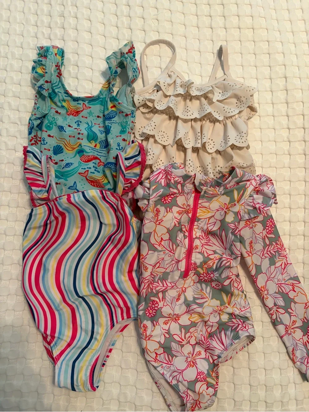 GAP Girls One-Piece Swimsuit - Multicolor Floral, Aqua, Cream, Rainbow